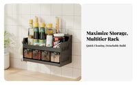 Drillwithout Installation Multi-Compartment Kitchen Organizer Compartmentalized Design Wall Shelf Heavy-Duty Household Storage Detachable Hooks for Home Cooks, Homeowners, Small Apartments, Dorm Rooms, Cabinet Door, Bathroom