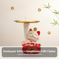 Fortunate feline Key Bowl Large Capacity wide opening feline Statue Modern artistic