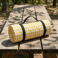 Picnic Blanket and Camping Mat with Three-Layer Structure, Soft Plaid Camping Blanket with Textile Handle, Waterproof Mat for Beach, Picnic Mat