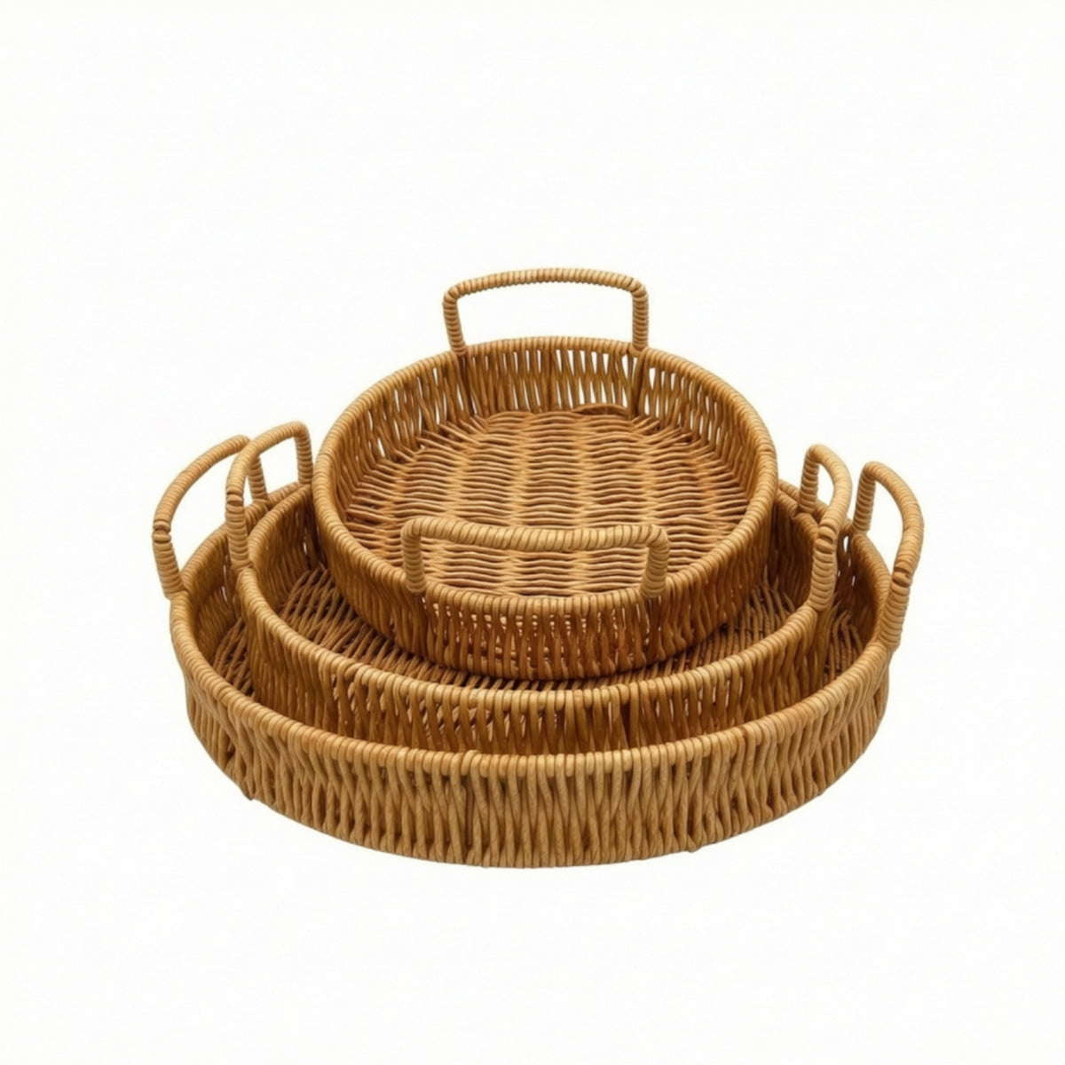 3 Pieces Imitation Rattan Trays Versatile Woven Trays with Handles Rustic Woven Tray for Tea Table