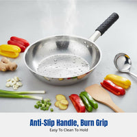Stainless Steel Wok, No Coating, Traditional Deep Round Bottom, Not for Gas & Induction Stoves