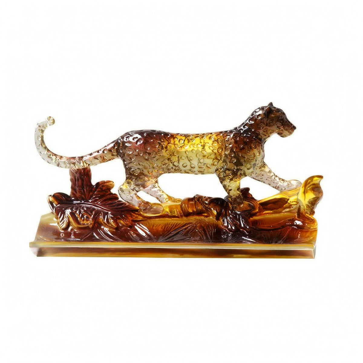 Leaping Cat Ornament Honey-Hued Animal Statue Modern Decor for Office