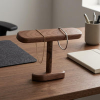 Oval Base T-Shaped Watch Stand Natural Grain Wooden Watch Stand Polished Finish T Shaped Bracelet Holder Rounded Edges