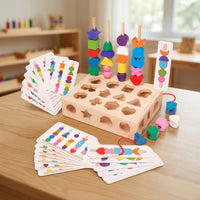 Shape Sorting Box with Lacing Strings Wooden Shape Sorter Lacing Toy Child-Led Stacking Toy Educational for Preschoolers