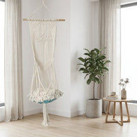 Hanging Cat Bed Round Rope Basket, Hand-Woven Swing Hammock with Tassel Detail, Ceiling Mounted Cat Hammock for Indoor Balcony Resting