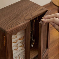 Velvet Lining Walnut Jewelry Box Built-in Mirror Multi-Layer Jewelry Box Closure