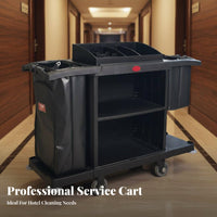 Room Service Trolley Wheeled Hotel Room Service Cart Multi-Compartment Hotel Housekeeping Cart for Janitors, Hotels, Office Buildings, Workplaces