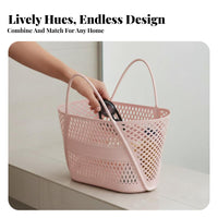 Hollow Design Portable basket with Handle Quick Drainage Woven Bath Basket Easy to Clean Bathroom Accessory adaptable for College Students, Home Organizers, aquatic activityming Pool, Shower, Dormitory, Camping