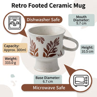 Footed with Vintage Floral Design, Large Mugs for Hot Drinks, Pedestal Base Porcelain for Coffee, Kitchen Adults