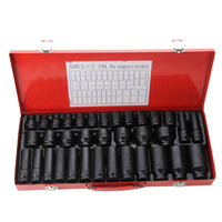 35 Pieces Drive Impact Socket Set Full Length Drive Socket Set with Metal Case Heavy Duty Tools for Automotive Repair