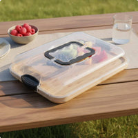 Built-in Compartments Bamboo Serving Tray with Lid Easy-Snap Locking System Divided Food Tray with Handles Food-Safe Safe Reversible Compartment Platter for Party Hosts, Picnic, Potluck