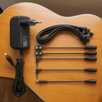 Multi Plug 9V Power Adapter with Daisy Chain Right Angle Guitar Pedal Power Supply DC Adapter with Inverse Polarity Cable Low-Noise for Guitarists, Bassists, Pedalboard, Home Studio