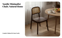 Breathable Solid Wood Rattan Chair Versatile Design Cane Back Dining Chair Thick Cushioned Seat Household Furniture Commercial Grade for Restaurant Owners, Homeowners, Interior Designers, Living Room, Guesthouse, Bedroom, Hotel Lobby