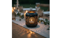 European Inspired Hollow Metal Candle Holder Romantic Atmosphere Vintage Design Tealight Holder Cutout Pattern Candle Lantern for Wedding, Dinner Party, Tabletop
