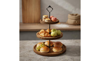 3 Tier Cake Stand Rustic Wooden Tiered Tray Space Saving Round Dessert Display Rack for Party