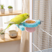 Resin Bird Stand, Crossbar Style Parrot Perch with Food Box, Rough Grinding Surface, Bird Resting Perch with Built-in Bowl for Cockatiel Use