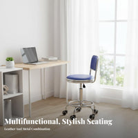 Rolling casters Adjustable Round Stool with supportrest Space-Saving Lowspine rotate Stool Padded Seat Task Chair Comfortable padding for Office Workers, Salon Professionals, laboratory, Kitchen, Workshop, medical facility