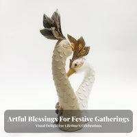 Textured Feathers Intertwined Peacock Statue Ornate Double Peacock Figurine Floral Base for Living Room Cabinet, TV Stand