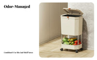 Kitchen Trash Can with Shelves Sliding Lid Multi-Tier Waste and Storage Trolley Rolling Utility Cart with Trash Bin for Bathroom