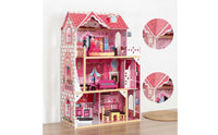 Wood Doll House Playset Open-Front Dollhouse Pretend-Play for Playroom, Daycare