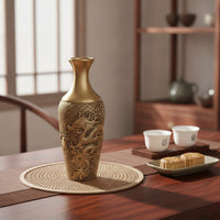 Brass Vase with Dragon Relief Textured Antique Style Brass Vase Traditional Centerpiece Vases for Dried Flowers
