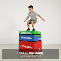 4 Pieces Soft Construction 4-Piece Stackable Foam Jump Box Set Adjustable Height Plyometric Box Set Multi-Functional Fitness Equipment Non-Slip Surface for Children, Beginners, Personal Trainers, Gym, Physical Education Class, HIIT Workouts