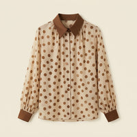 Work Wear Long Sleeve Shirt for Women with Faux Two-Piece Layered Design, Business Casual Button Front Blouse in Sheer Material
