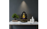 Black and Gold Fountain with Buddha Figure Textured Tabletop Water Fountain Small Zen-Style for Desk