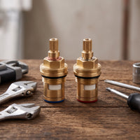 2 Pieces Hot and Cold Faucet Splined Faucet Valve Core Replacement with Threaded Collar for Kitchen Sink, Bathroom Tap
