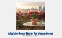 Resin Embossed Round Flower Pot, Indoor Planter, Balcony Garden Container, Multiple Colors, Italian Design