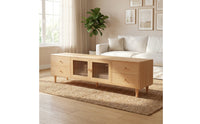 TV Cabinet with Drawers Solid Wood TV Stand with Drawers Ribbed Glass-Front Media Console for Living Room, Apartment