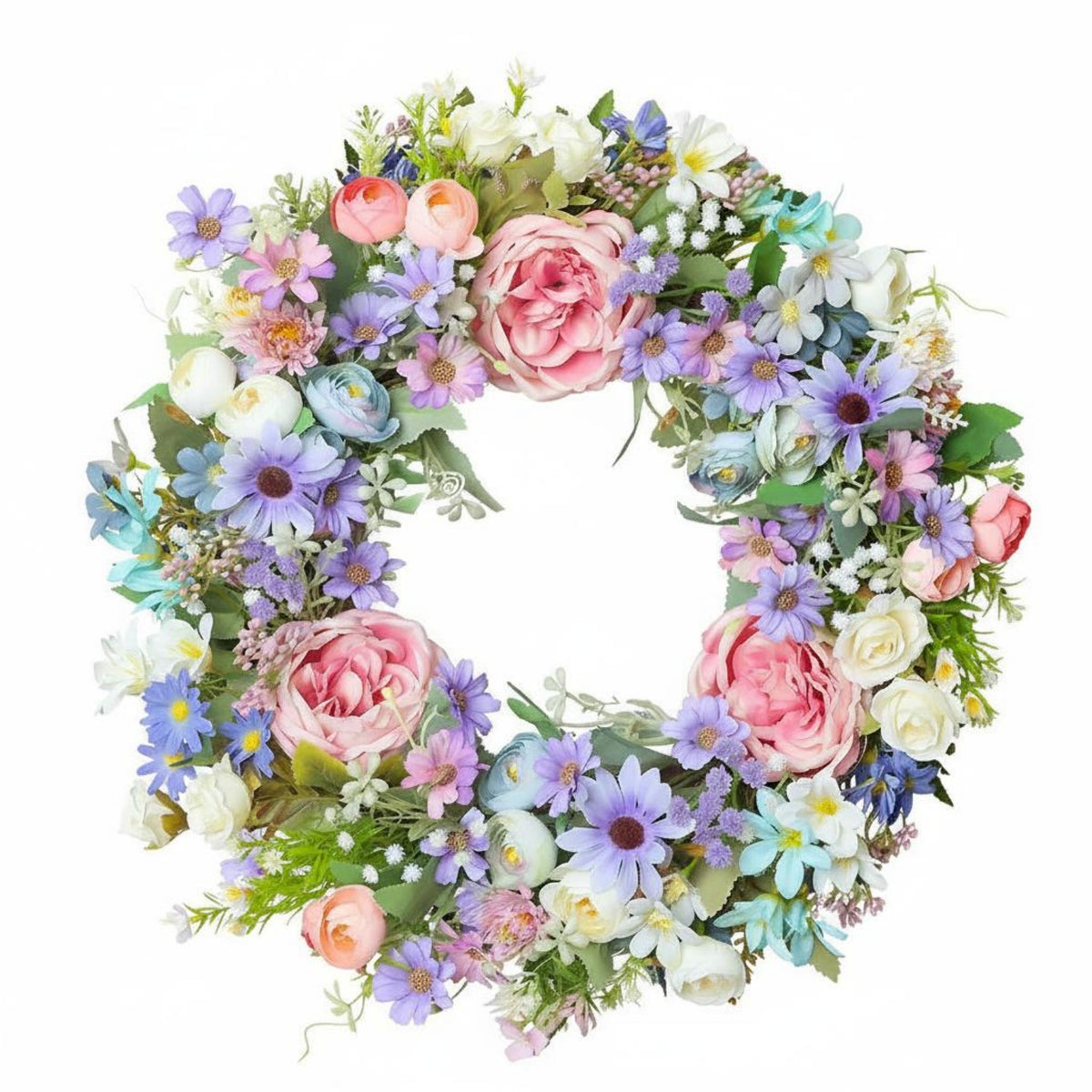 Year-Round Blossom Flower Wreath Full and Realistic Seasonal Flower Wreath Handmade Home Decoration Long-Lasting for Entryway, Wall