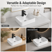 White Ceramic Bathroom Sink, Rectangular Countertop Lavabo Salle de Bain Ceramique, 13cm Deep Vessel Sink with Faucet & Drain