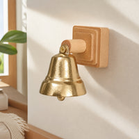 Vintage-Style Door Bell with Wooden Mount Adhesive-Backed Shopkeepers Bell Adhesive Door Chime Brass-Colored for Homeowners, Entryway, Storefront