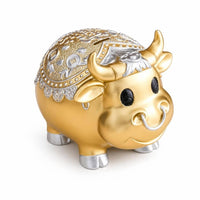 Bull Piggy Bank Gold-Toned Bull Savings Bank Embossed Saving Box for Collectors, Kids