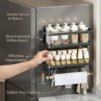 Cabinet Fridge Organizer, Foldable Carbon Steel Refrigerator for Dorm Room Students, No-Drill Side Rack with Hooks, Multi-Layer Kitchen Storage Shelf