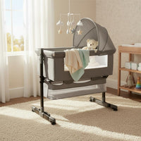 Multifunctional Infant Cradle Anti-Spit-Up Tilt Portable Infant Crib with Wheels Washable Textile Adjustable Bedside Infant Sleeper for Newborns