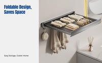 Towel Rack, No-Drill Folding Bathroom Shelf, Retractable Clothes Organizer, Space-Saving Aluminum Alloy, for Bathroom, Balcony