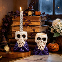 Halloween Resin Skull Candle Holder with Smirk, European Style, Handcrafted