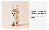 Rolling Rabbit Trash Can Decorative Household Storage Hinged Lid Cute Bunny Ears Waste Basket