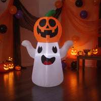 Ghost Decoration with Pumpkin Friendly Ghost with Pumpkin Halloween Inflatable Self-Inflating Inflatable with Stakes