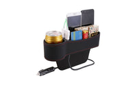 Space Filler with USB Universal Fit Seat Space Storage Box Prevents Items from Falling Car Storage Box with Beverage Holder Holder