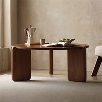 Round Coffee Table with Wood Base Modern Nordic Round Coffee Table Minimalist Furniture for Living Room, Small Apartments, Sofa Side