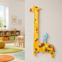 Children's Activity Panel, With Height Chart, Wall Panel, Wooden Educational Wall Panel, For Ages 4-6, Montessori, Wall-Mounted Toy to Develop Finger Dexterity & Concentration