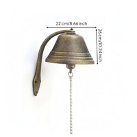 Wall-Mounted Bell with Pull Cord Rustic Cast-Iron Chime with Bracket Weathered for Homeowners, Shop Owners, Entryway, Cafe