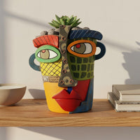 Vintage Look Abstract Face Planter Unique Design Abstract Face Pot Hand-Painted Resin Succulent Pot Colorful