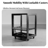 Heavy-Duty Construction 19-Inch Accessible Frame Rack With Locking Casters Accessible Frame Equipment Rack Good Ventilation Mobile Equipment Cabinet High Load Capacity for Musicians, IT Technicians, Home Workspace Users, Stage