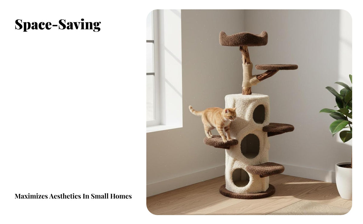 Space-Saving Treehouse Feline Tree Allsingle-Unit Design Multi-Level Feline Climbing Frame Sturdy and Stable Pet Furniture Top Perch for Kittens, Indoor, Living Room, Home