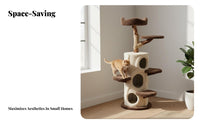 Space-Saving Treehouse Feline Tree Allsingle-Unit Design Multi-Level Feline Climbing Frame Sturdy and Stable Pet Furniture Top Perch for Kittens, Indoor, Living Room, Home