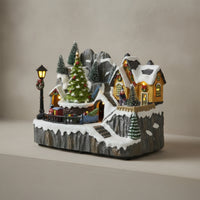 Festive Town Scene House with Illuminated Trainup Festive Town Scene with Train Indoor Figurine for Collectors